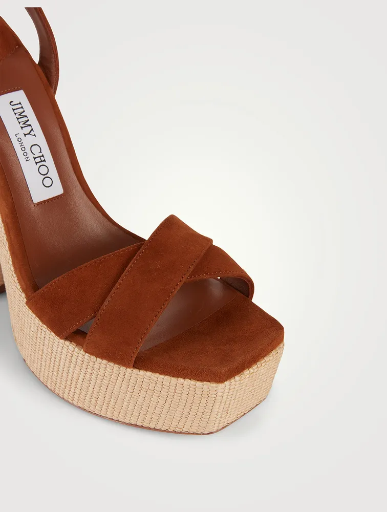 Gaia Suede And Raffia Platform Sandals