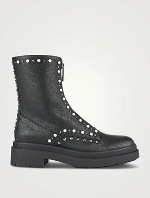 Nola Pearl-Embellished Leather Combat Boots