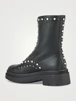 Nola Pearl-Embellished Leather Combat Boots