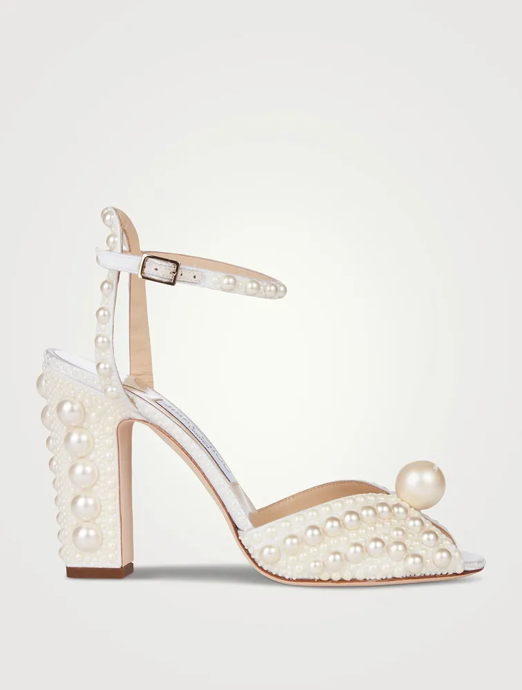 JIMMY CHOO Sacaria Pearl-Embellished Satin Platform Sandals