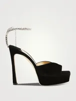 Saeda Suede Platform Sandals With Crystal Ankle Strap