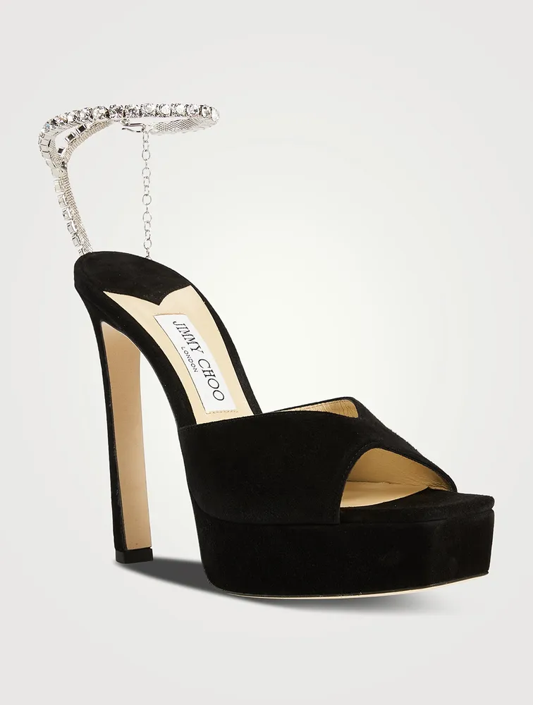 Saeda Suede Platform Sandals With Crystal Ankle Strap