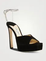 Saeda Suede Platform Sandals With Crystal Ankle Strap