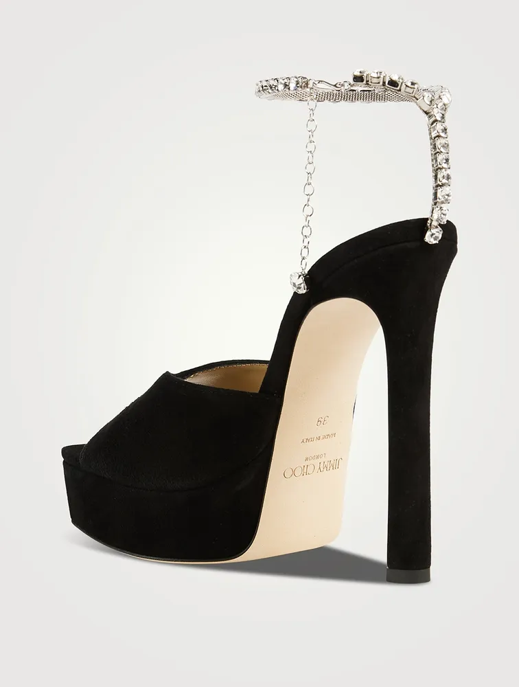 Saeda Suede Platform Sandals With Crystal Ankle Strap