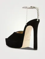 Saeda Suede Platform Sandals With Crystal Ankle Strap