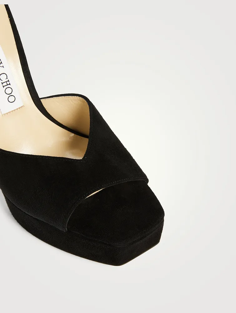 Saeda Suede Platform Sandals With Crystal Ankle Strap