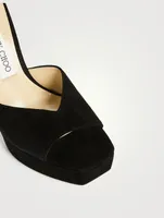 Saeda Suede Platform Sandals With Crystal Ankle Strap