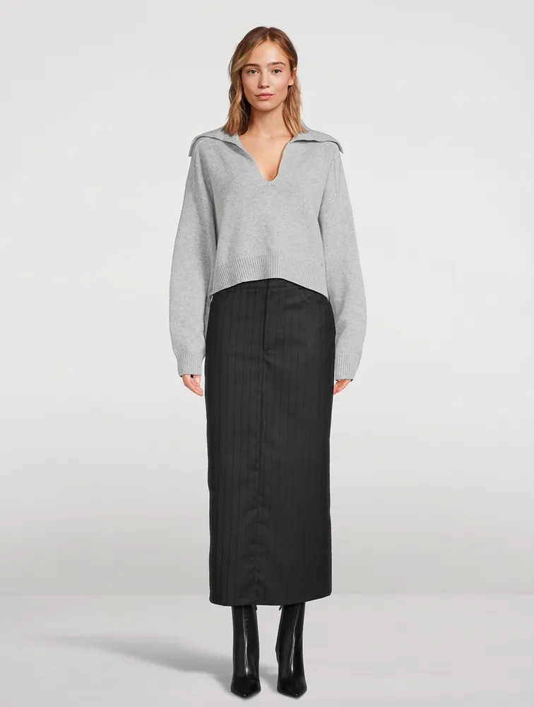 Vato Wool Midi Skirt Stripe Print