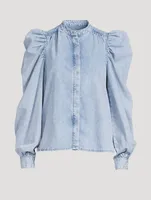 Gillian Puff-Sleeve Denim Blouse