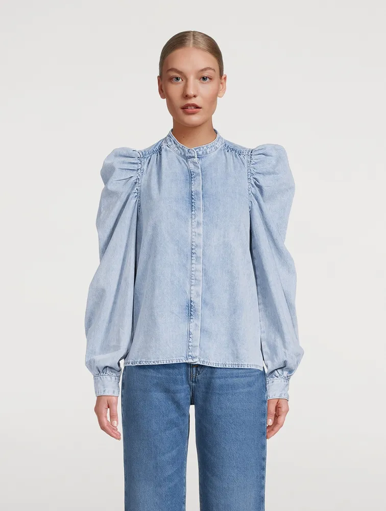 Gillian Puff-Sleeve Denim Blouse