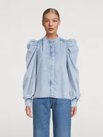 Gillian Puff-Sleeve Denim Blouse