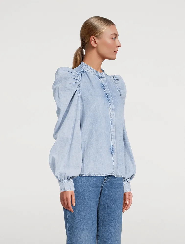 Gillian Puff-Sleeve Denim Blouse