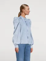 Gillian Puff-Sleeve Denim Blouse