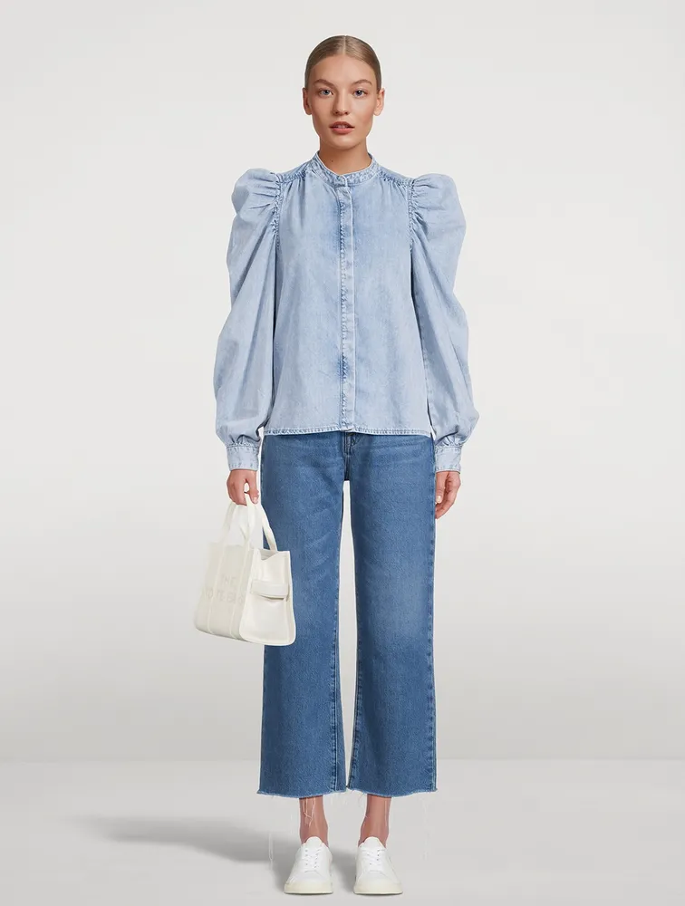 Gillian Puff-Sleeve Denim Blouse