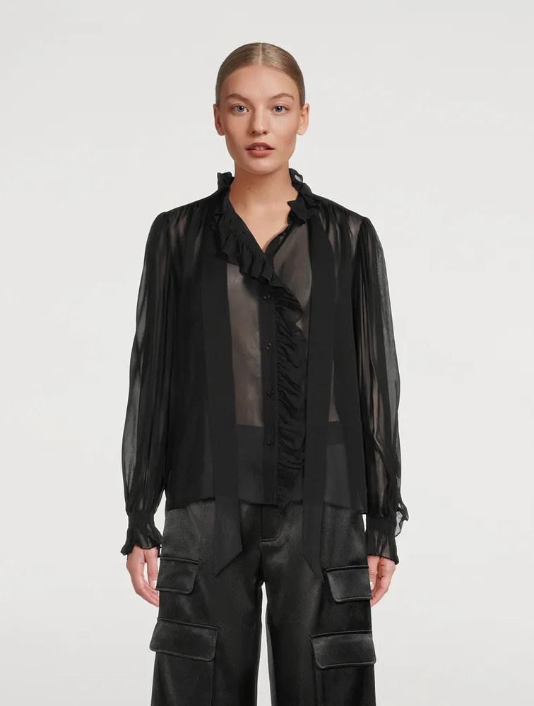 Tie-Neck Silk Chiffon Shirt