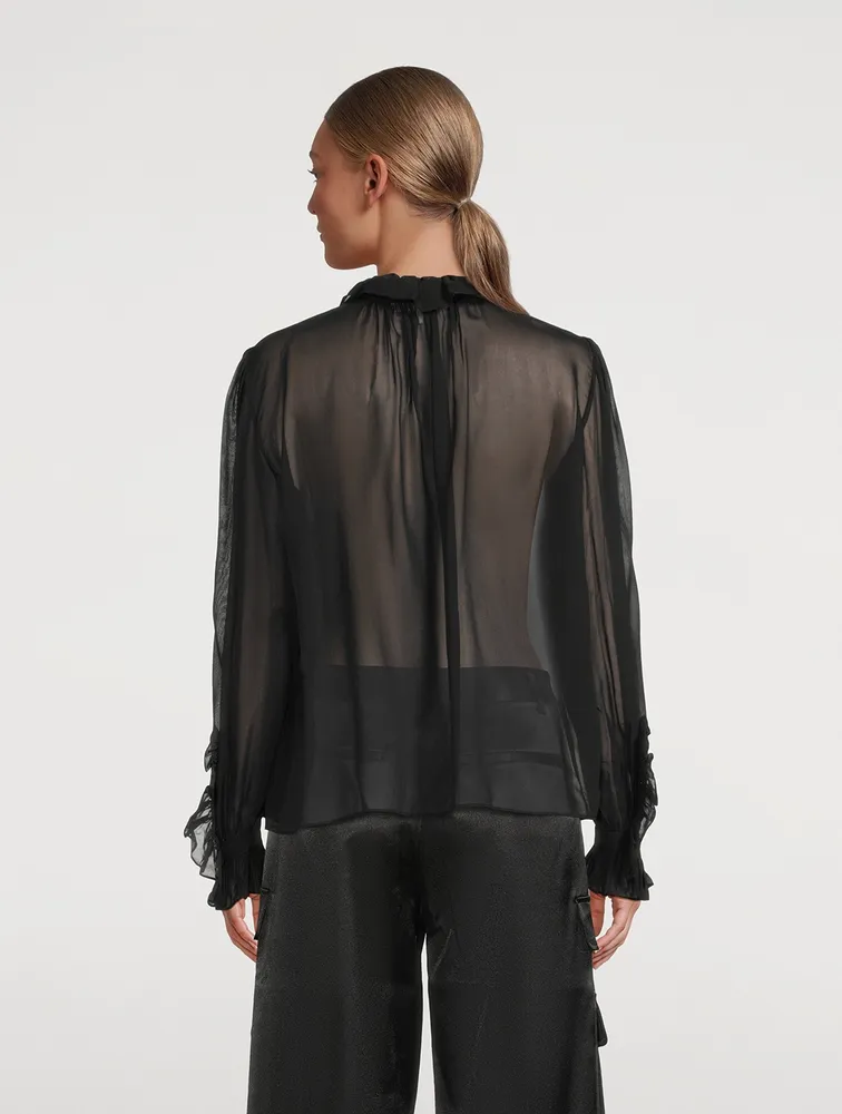 Tie-Neck Silk Chiffon Shirt