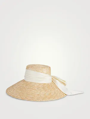Mirabel Straw Sun Hat With Satin Scarf