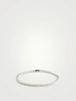 Classic 18K White Gold Four-Prong Line Bracelet With Diamonds