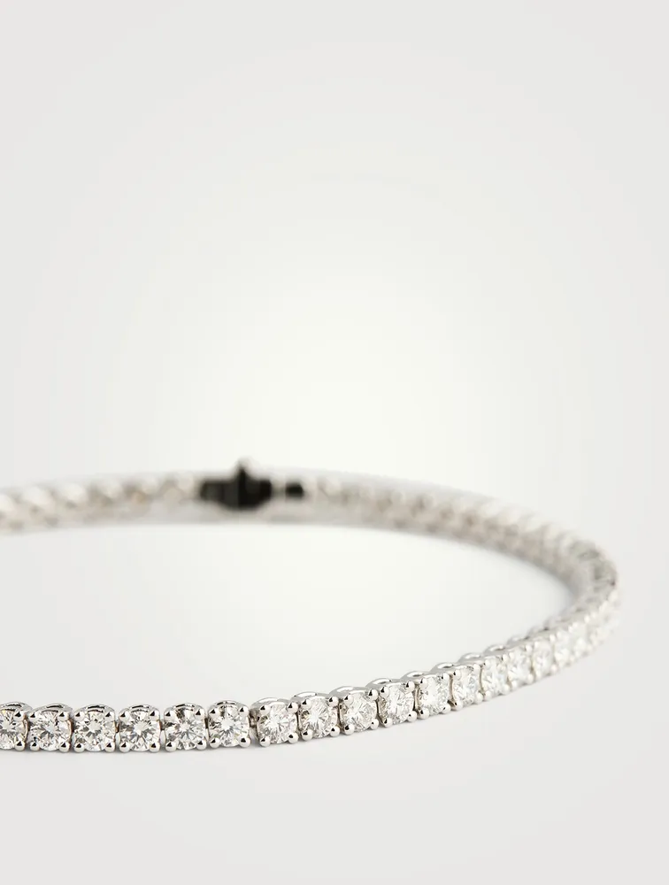 Classic 18K White Gold Four-Prong Line Bracelet With Diamonds