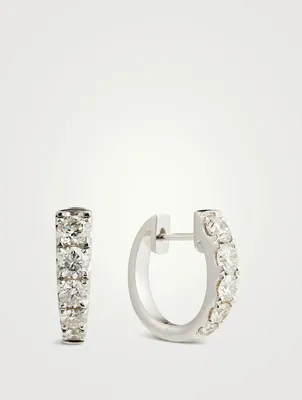 Essentials 18K White Gold Graduated Huggie Hoop Earrings With Diamonds