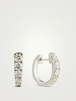 Essentials 18K White Gold Graduated Huggie Hoop Earrings With Diamonds