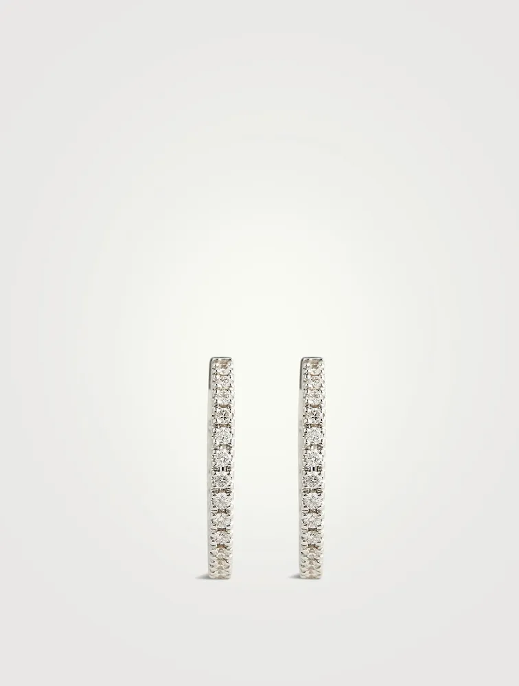 18K White Gold Oval Diamond Hoop Earrings