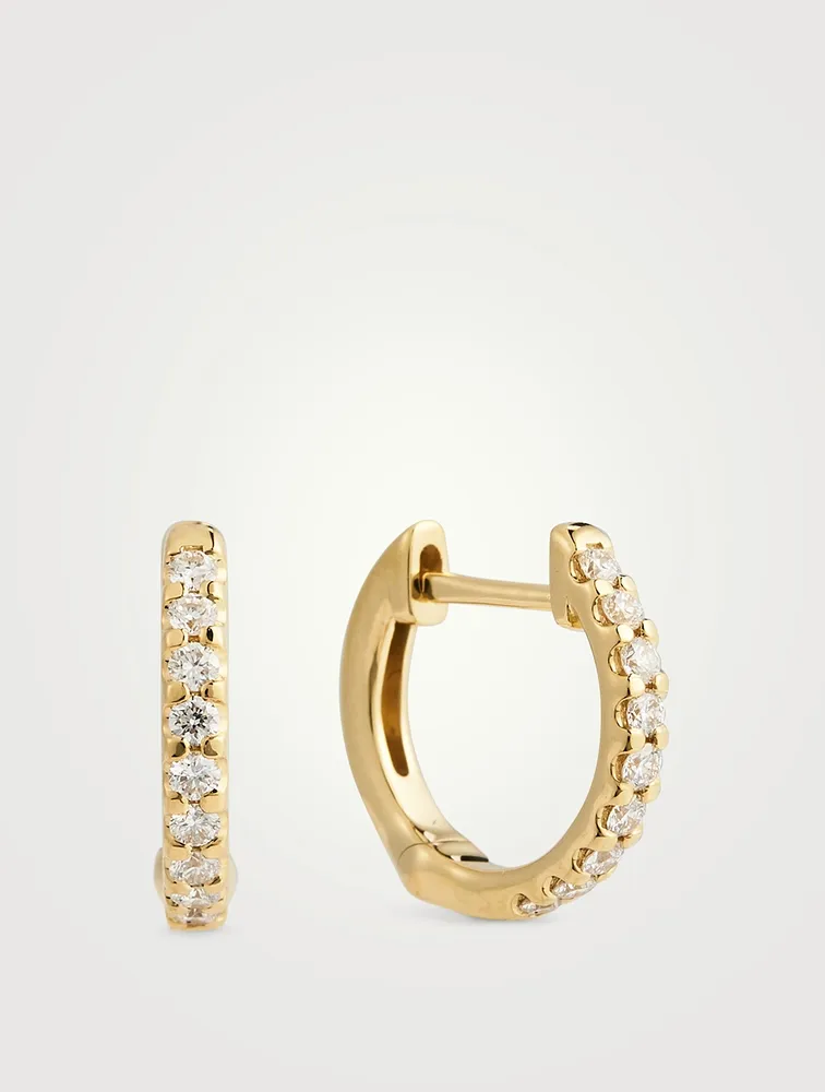 Odessa 18K Gold Huggie Hoop Earrings With Diamonds