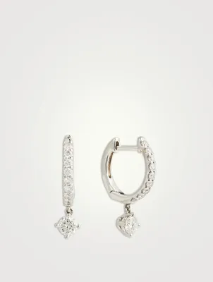 Odessa 18K White Gold Huggie Hoop Earrings With Diamond Drop