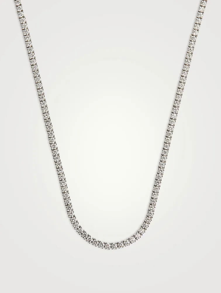 Uniform 18K White Gold Four-Prong Line Necklace With Diamonds