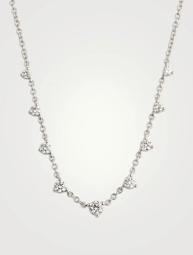 Essentials 18K White Gold Nine-Stone Necklace With Diamonds