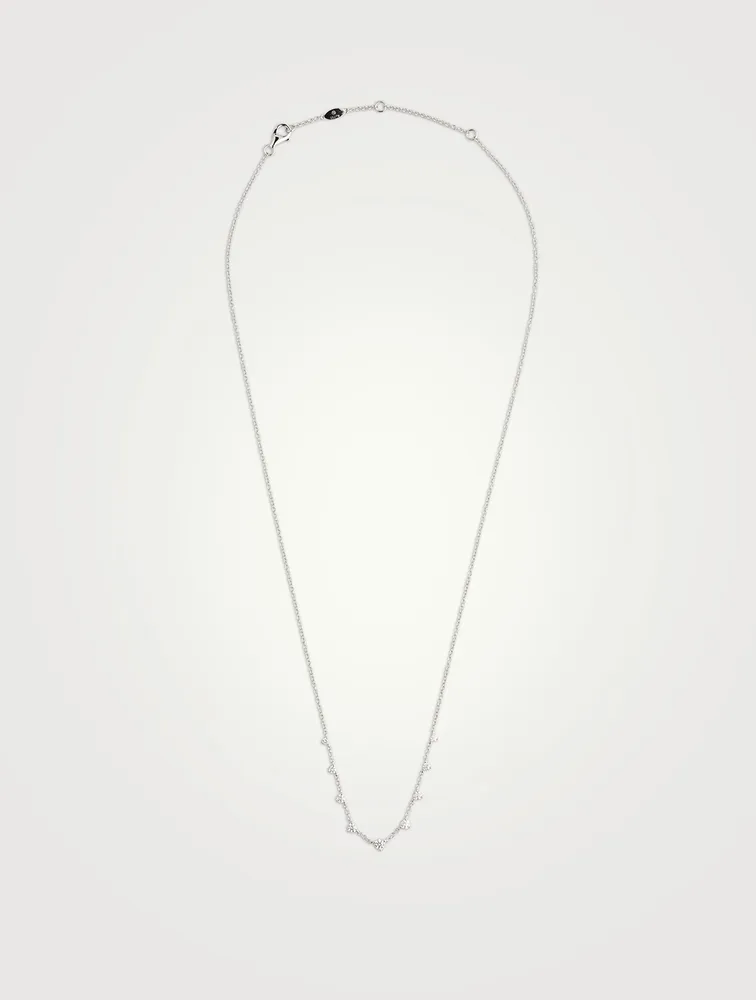 Essentials 18K White Gold Nine-Stone Necklace With Diamonds