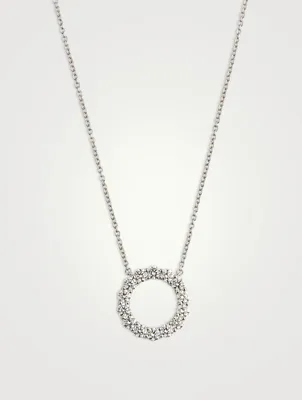 18K White Gold Circle Necklace With Diamonds