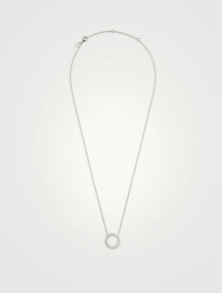 18K White Gold Circle Necklace With Diamonds