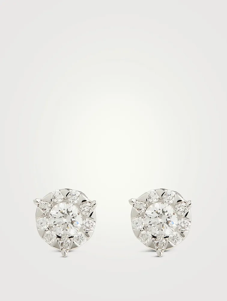 Bouquet 18K White Gold Three-Prong Stud Earrings