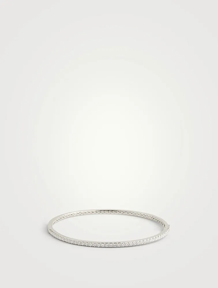18K White Gold Shared-Prong Diamond Bangle Bracelet