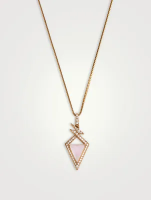 Lady Stardust 18K Rose Gold Necklace With Quartz Pink Opal And Diamonds