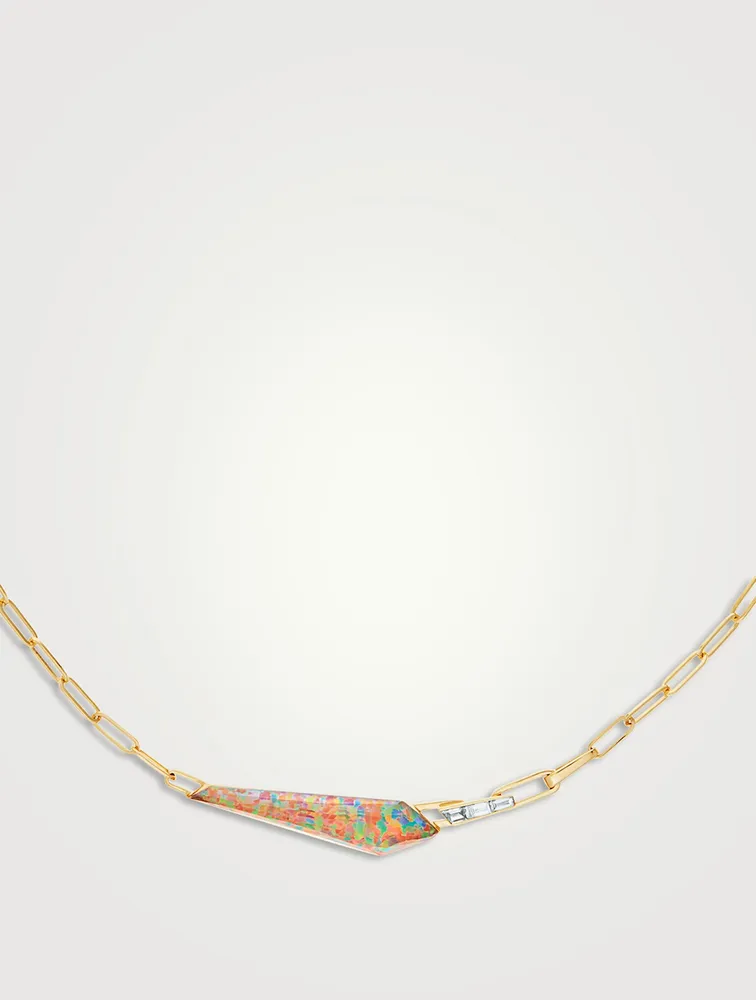 CH2 18K Gold Shard Slimline Linked Choker With Clear Quartz And Diamonds