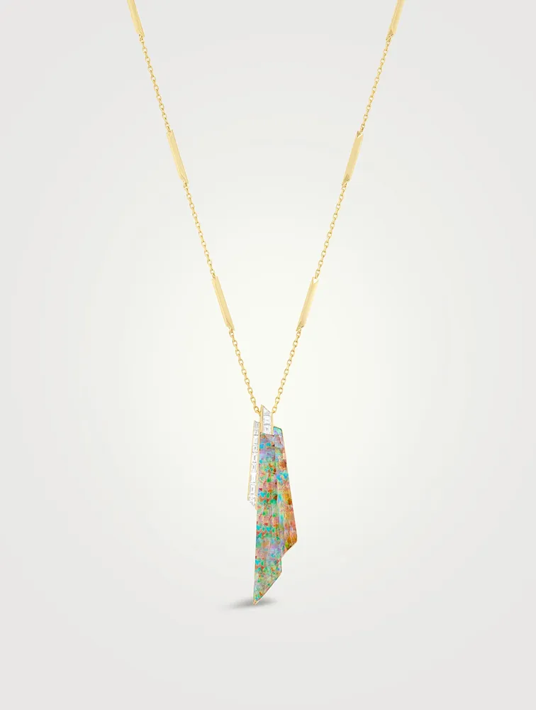 CH2 18K Gold Shard Pendant Necklace With Clear Quartz And Diamonds