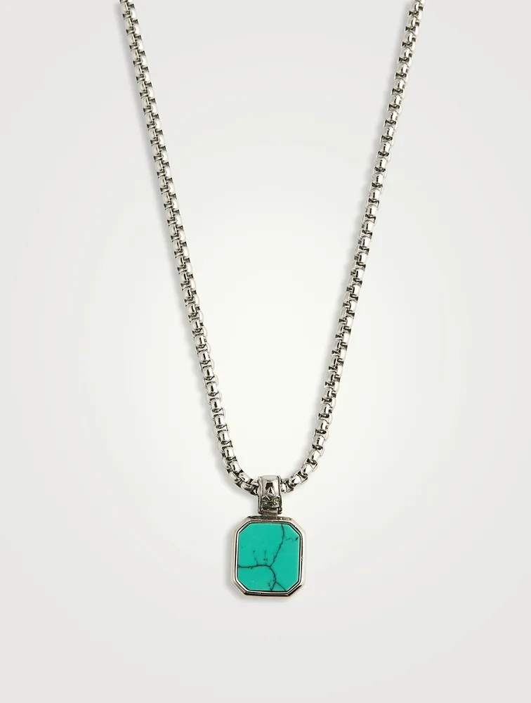 Square Turquoise Pendant Necklace