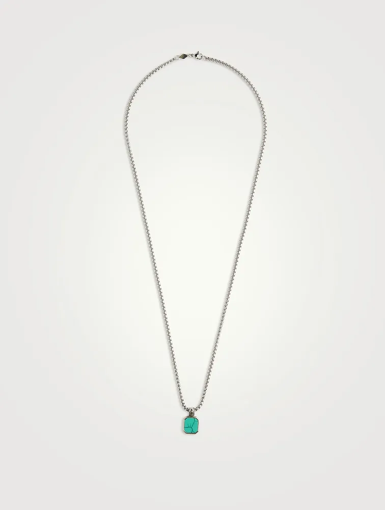 Silver Necklace with Square Turquoise Pendant – Nialaya