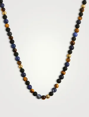Beaded Necklace With Dumortierite, Brown Tiger Eye, And Gold