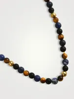 Beaded Necklace With Dumortierite, Brown Tiger Eye, And Gold