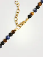 Beaded Necklace With Dumortierite, Brown Tiger Eye, And Gold