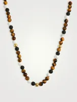 Beaded Necklace With Brown Tiger Eye, Howlite, And Onyx