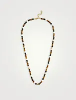 Beaded Necklace With Brown Tiger Eye, Howlite, And Onyx