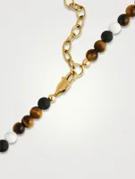 Beaded Necklace With Brown Tiger Eye, Howlite, And Onyx