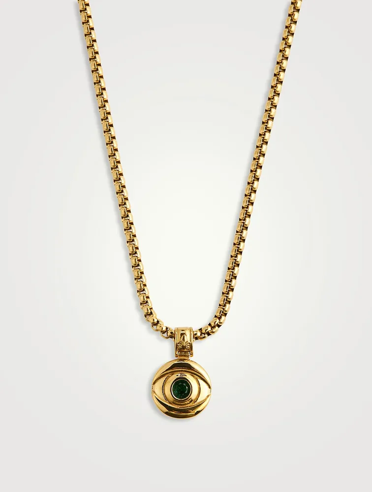 Evil Eye Coin Necklace With Green Stone