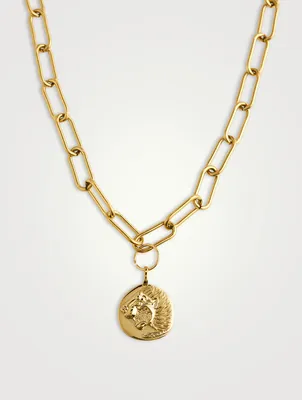 Paperclip Chain Necklace With Lion Coin Pendant