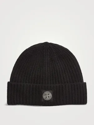 Wool Rib Beanie With Compass Patch