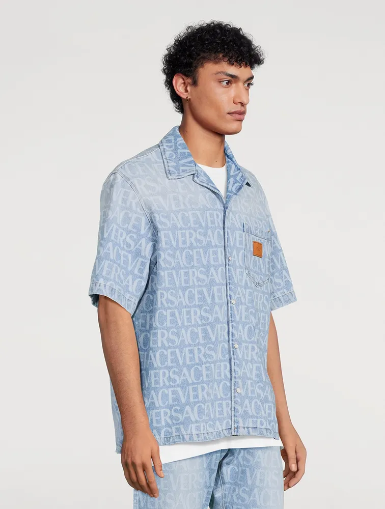 Short-Sleeve Denim Shirt Logo Print